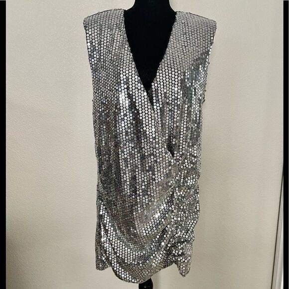 NWT Zara Draped Sequin Dress - Picture 1 of 8